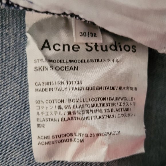 NWOT Acne Studios Skin 5 Ocean Skinny Jeans US 30/32 - Picture 8 of 9